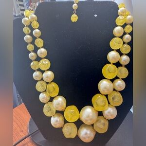 Vintage Hong Kong made Yellow double strand Beaded Necklace